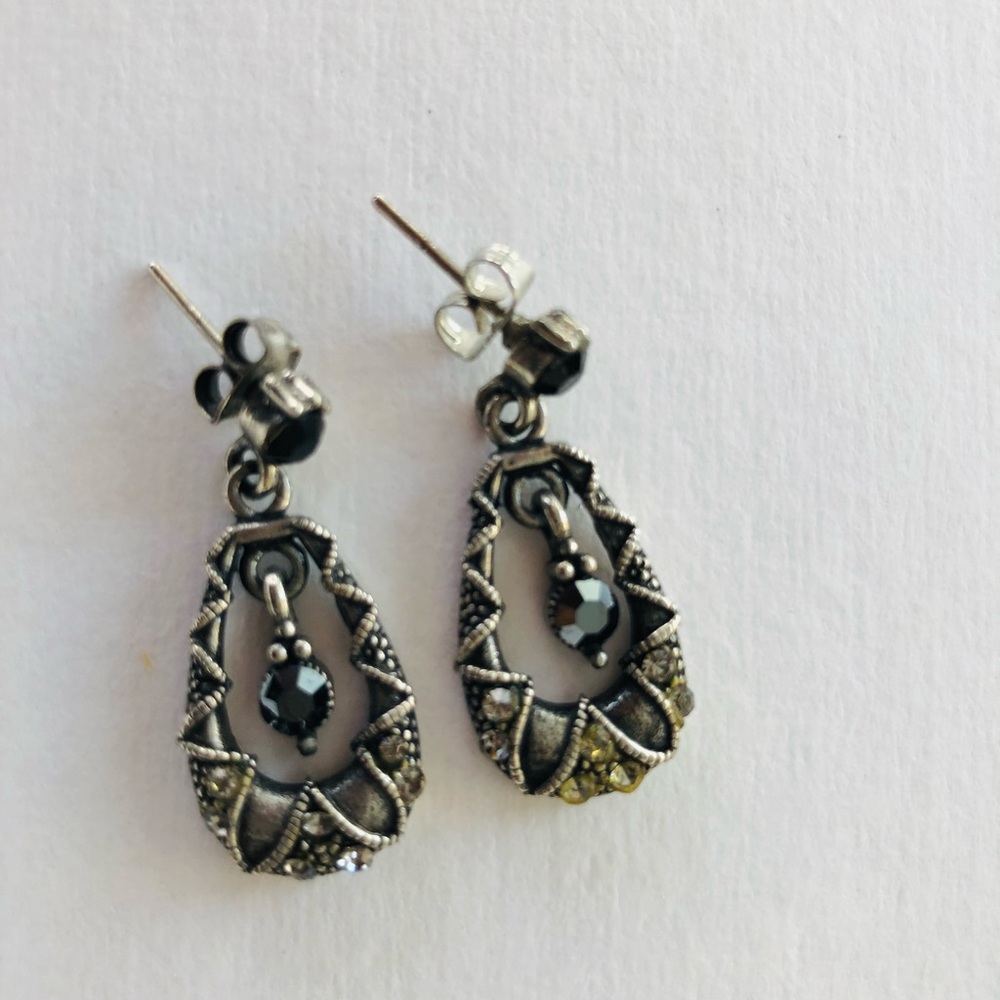 Marcasite teardrop silver earrings